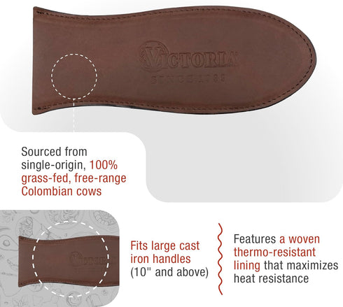 Victoria Large Leather Hot Handle Holder. Panhandle for Cast Iron Skillets 10 Inch to 13 Inch...